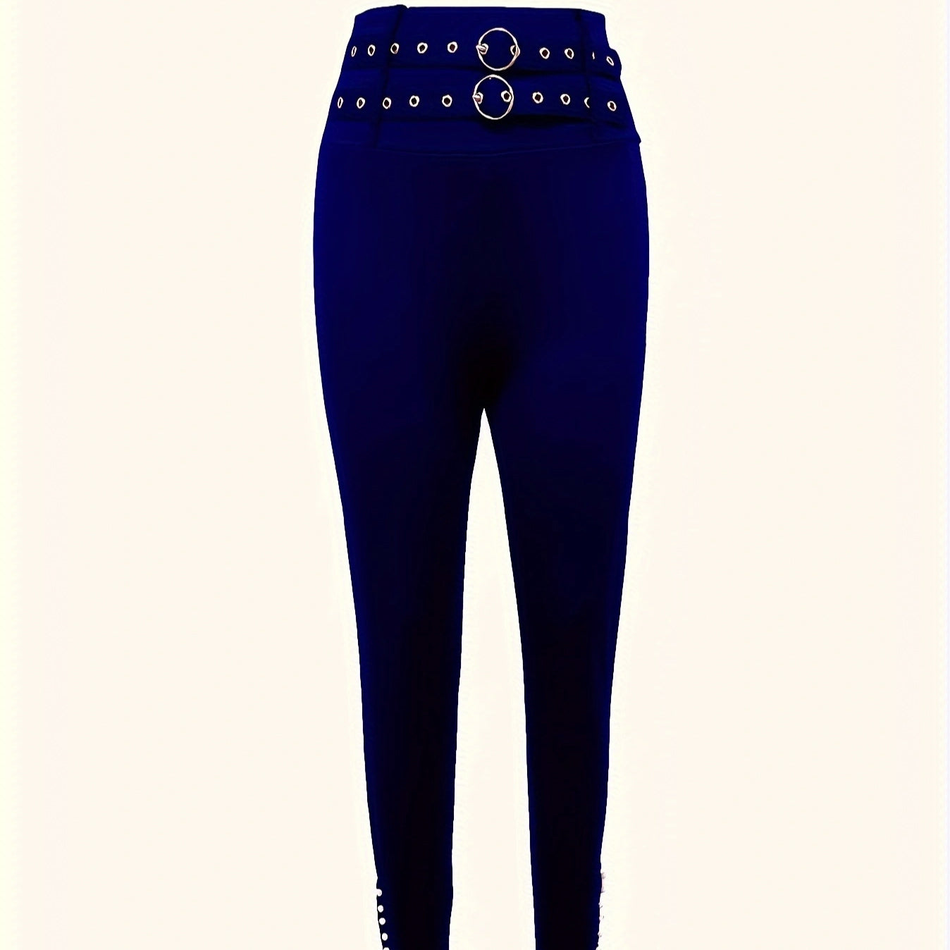 Solid Color Buckle High Waisted Pants