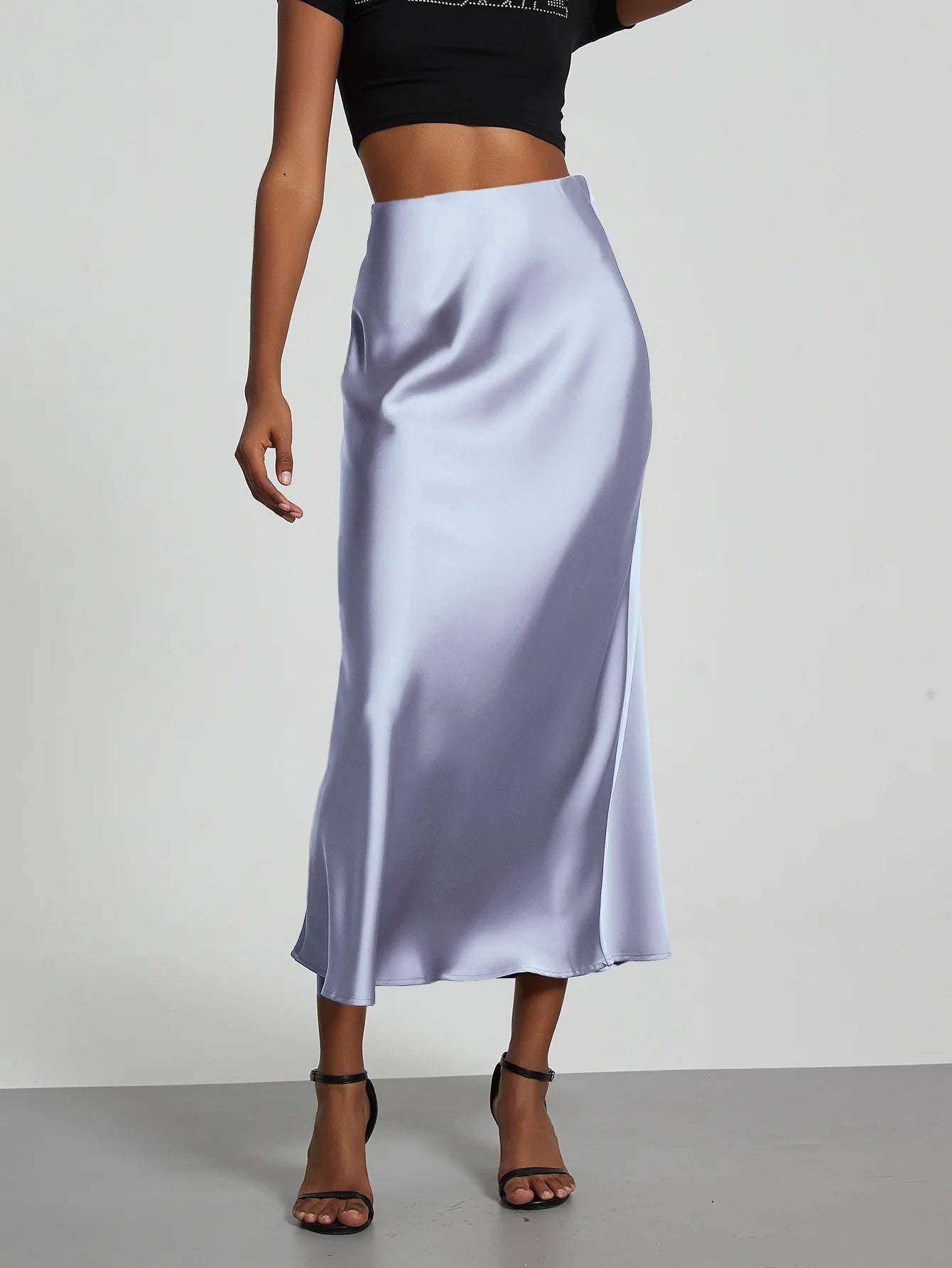 Elegant High Waist Long Satin Skirt