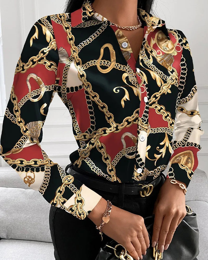 Turn-Down Collar Long-Sleeve Blouses