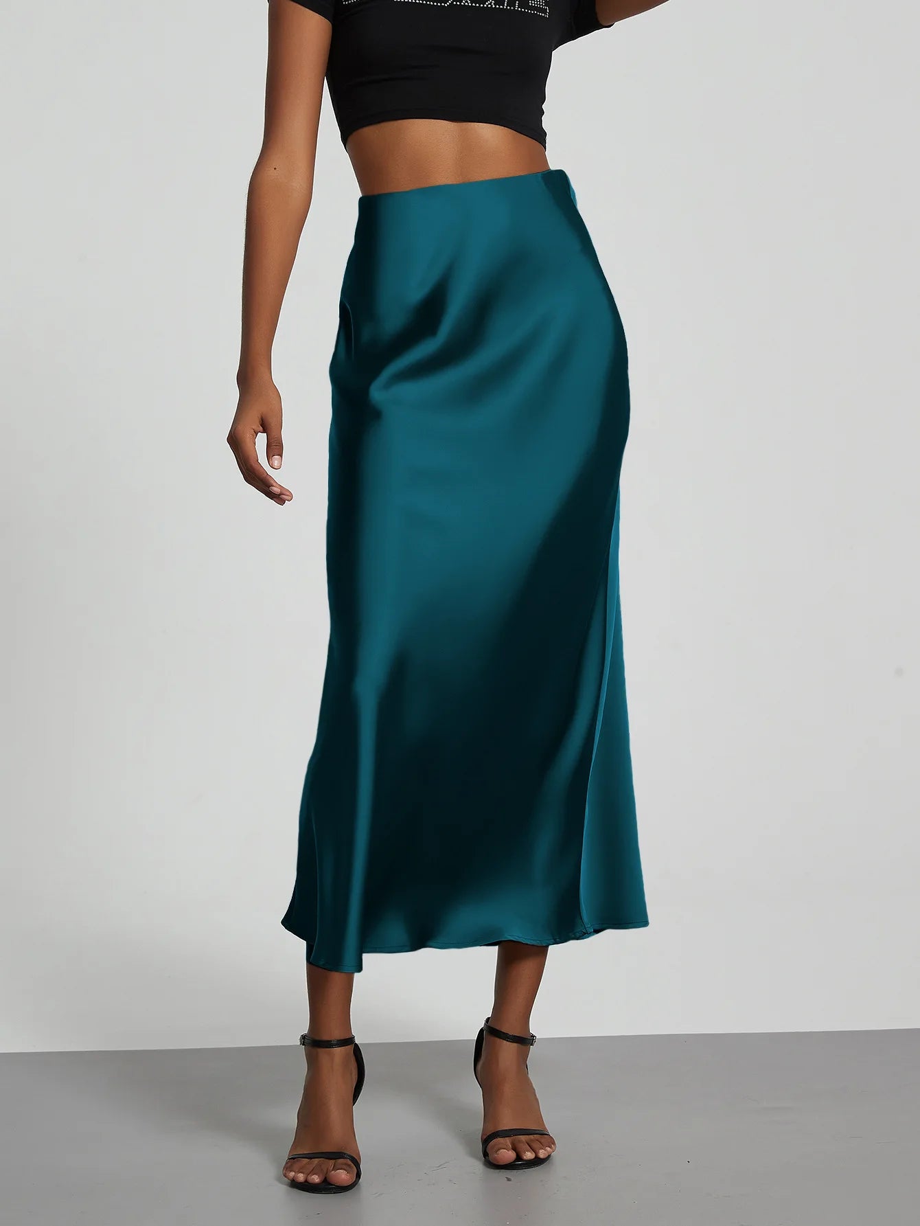 Elegant High Waist Long Satin Skirt