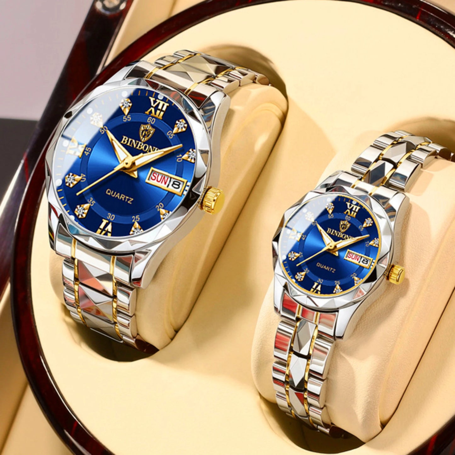 2pcs/set Couples Fashion Stainless Steel Watches