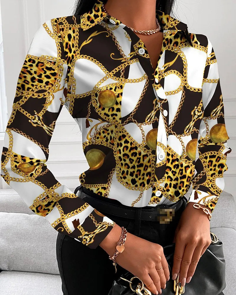 Turn-Down Collar Long-Sleeve Blouses