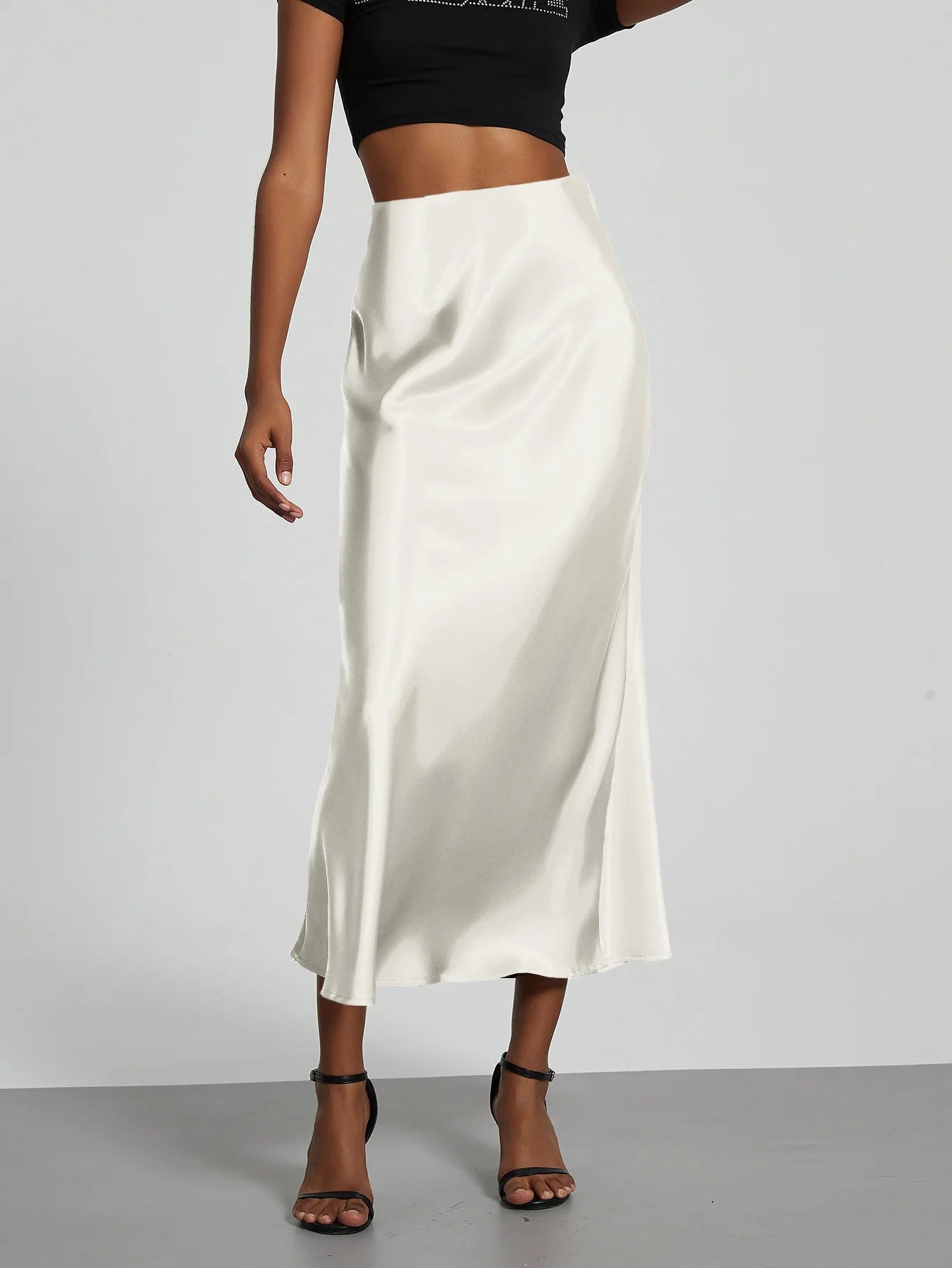 Elegant High Waist Long Satin Skirt