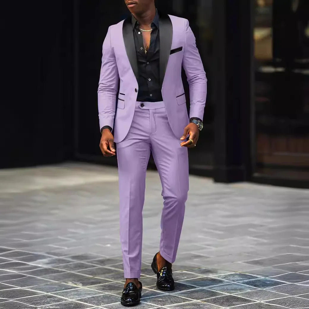 Men's New Fashion Two-piece, Slim-fit Side Slit Single-button Suit Jacket+trousers