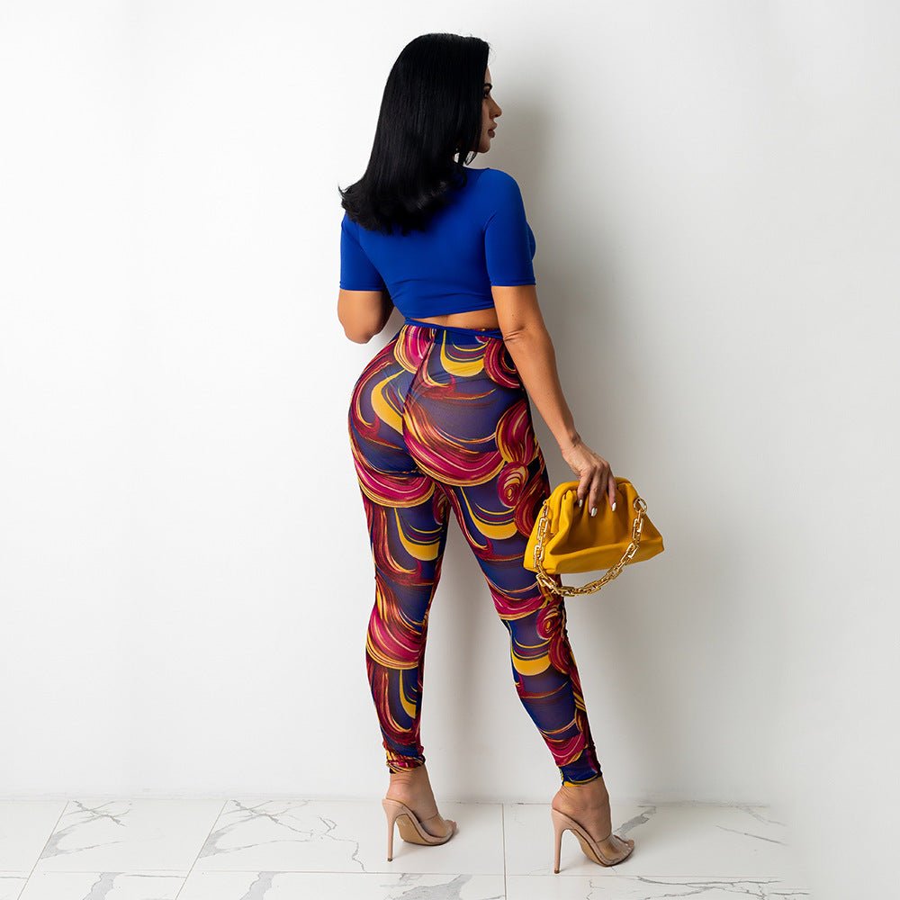 Sexy Printed Trousers Women Two-Piece Suit