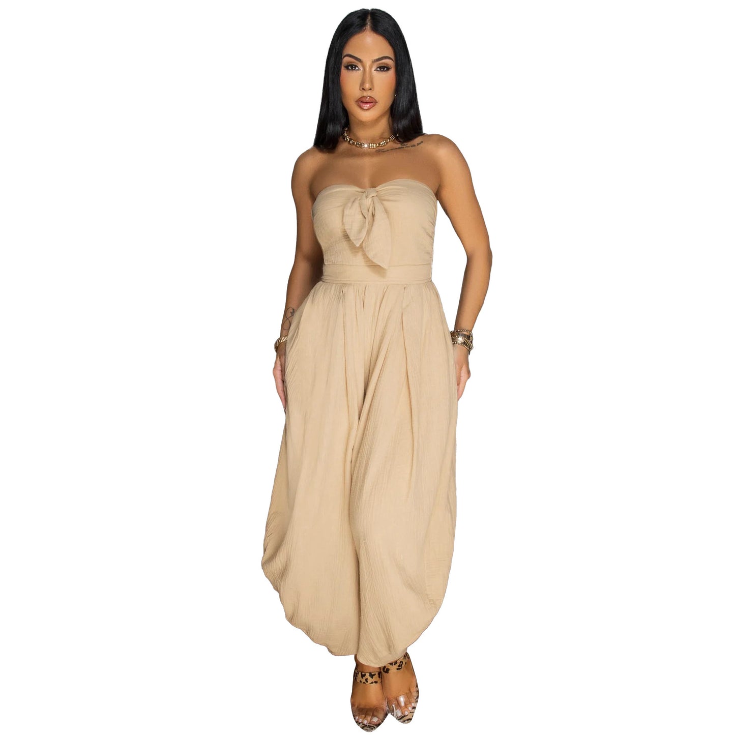 Women's Chest Wrap Solid Color Romper