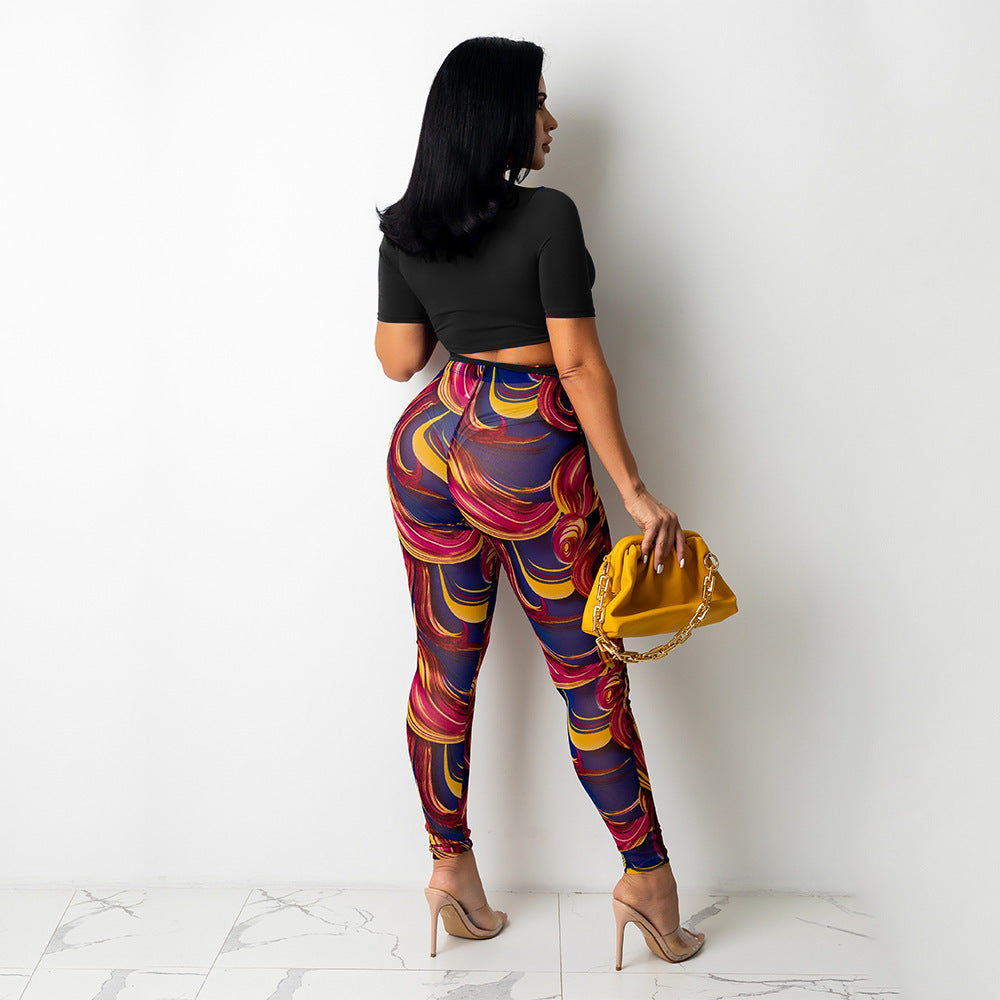 Sexy Printed Trousers Women Two-Piece Suit