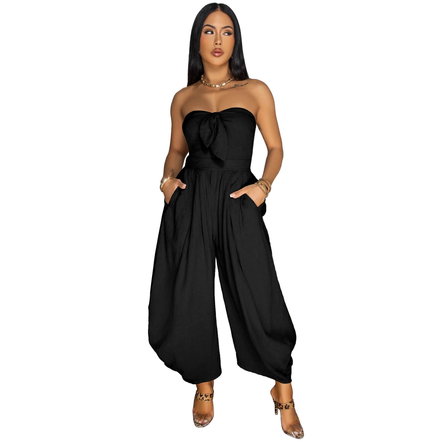 Women's Chest Wrap Solid Color Romper