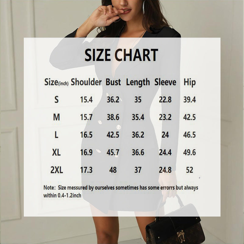 Women's Double-Breasted V-Neck Blazer Dress With Long Sleeves & Faux Pockets Mini Office To Party Dress For All Seasons