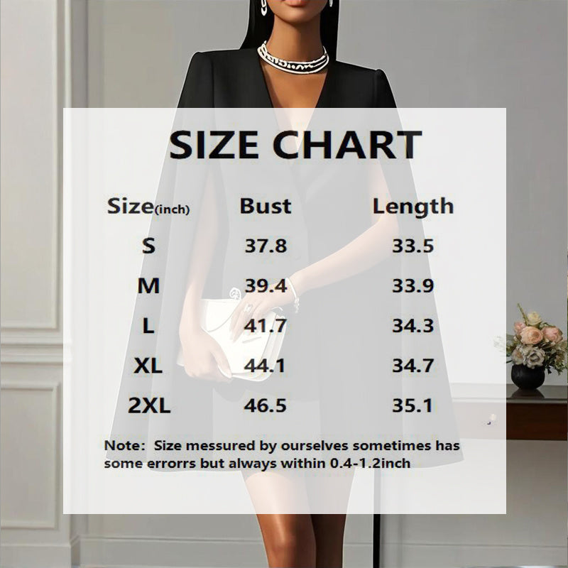 Women's Elegant Solid Color V Neck Double-Breasted Cape Blazer Dress Spring & Summer Party Banquet Outfit