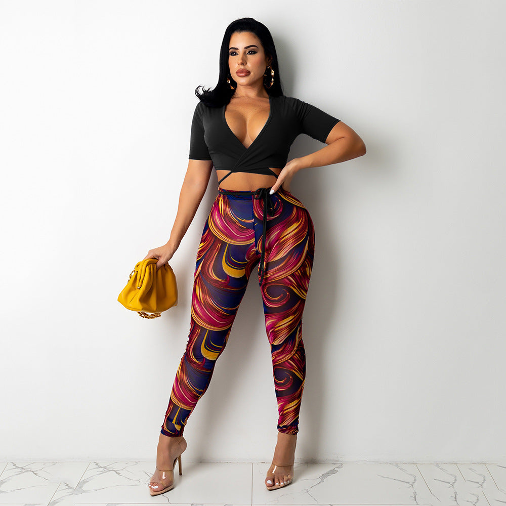 Sexy Printed Trousers Women Two-Piece Suit
