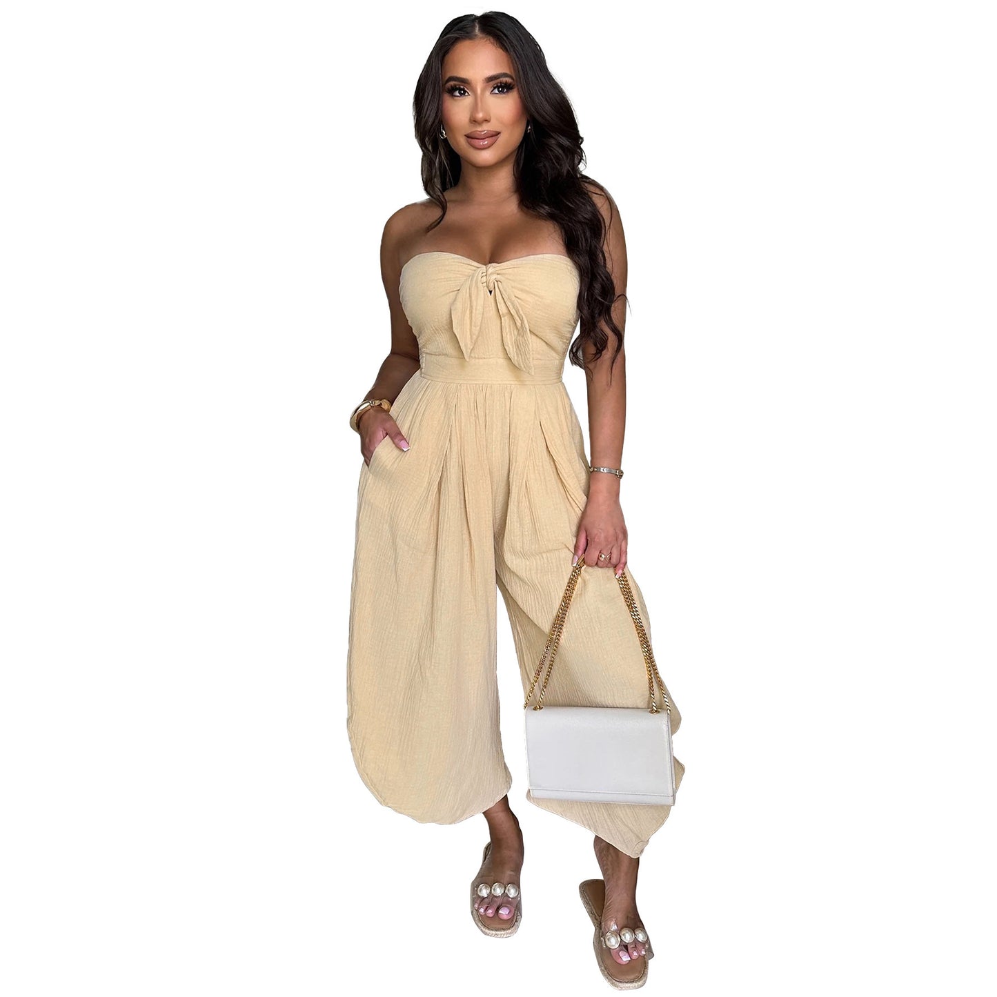 Women's Chest Wrap Solid Color Romper
