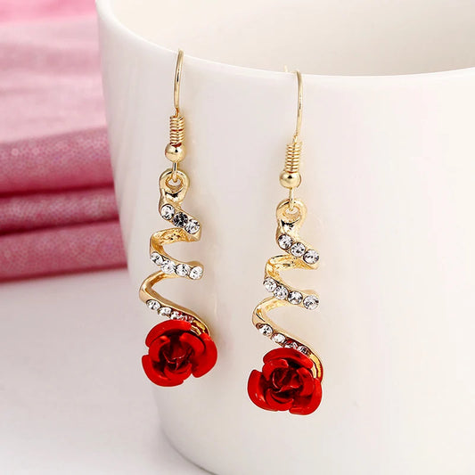 Red Rose Fashion Drop Earrings