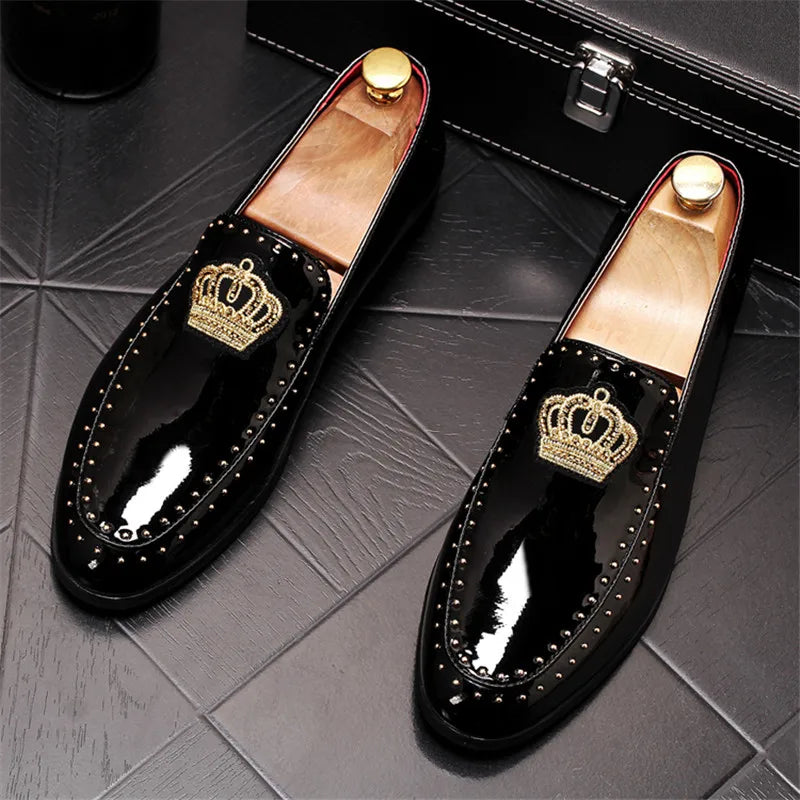 Luxury Royal Style Crown Pattern  Loafers