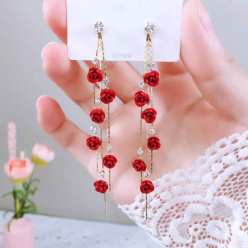 Red Rose Fashion Drop Earrings