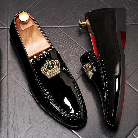 Luxury Royal Style Crown Pattern  Loafers