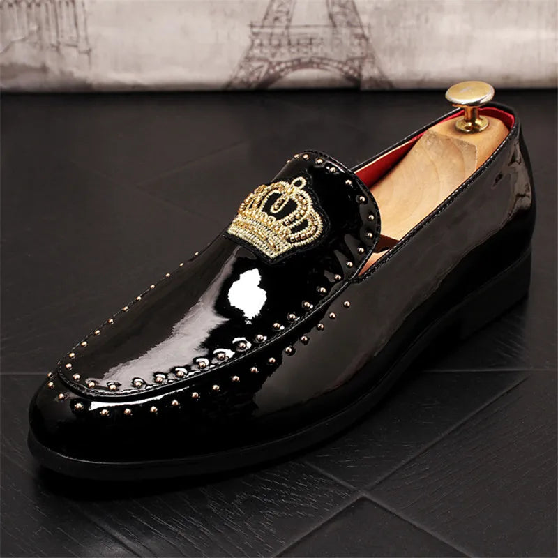 Luxury Royal Style Crown Pattern  Loafers