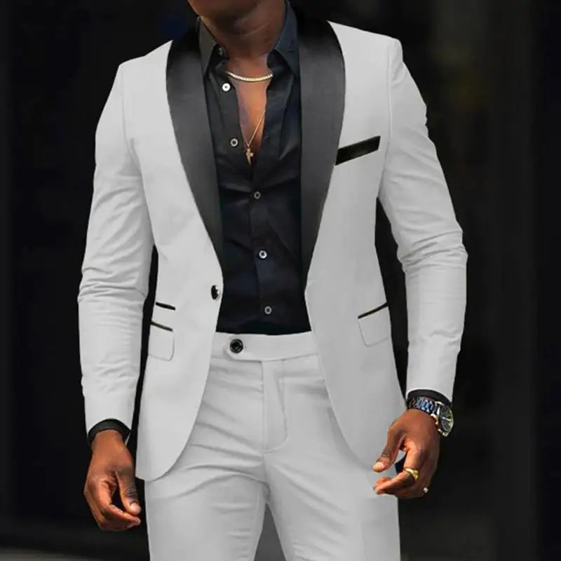 Men's New Fashion Two-piece, Slim-fit Side Slit Single-button Suit Jacket+trousers