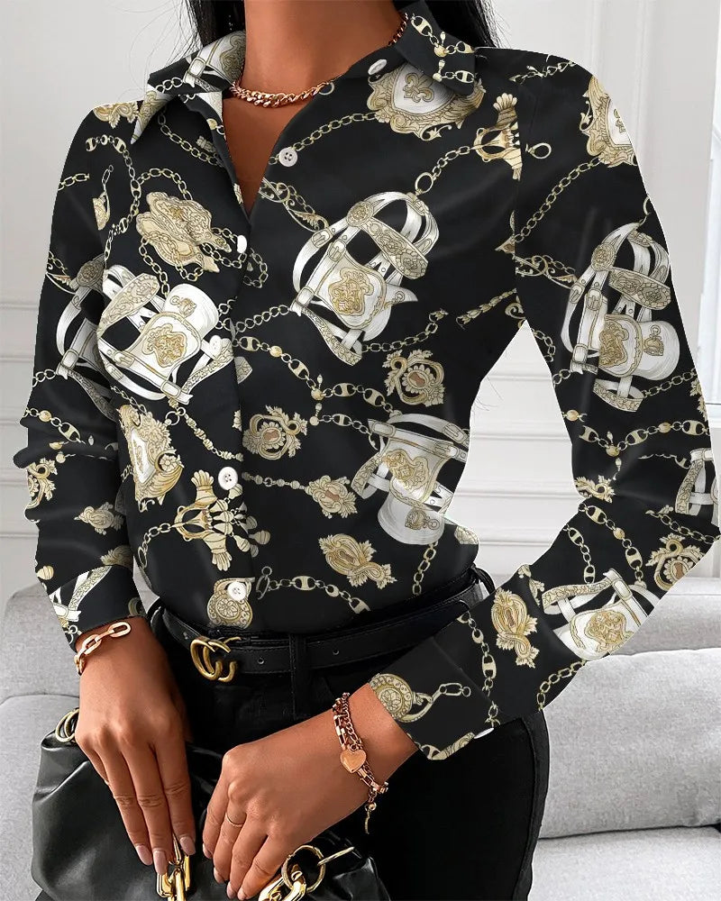 Turn-Down Collar Long-Sleeve Blouses