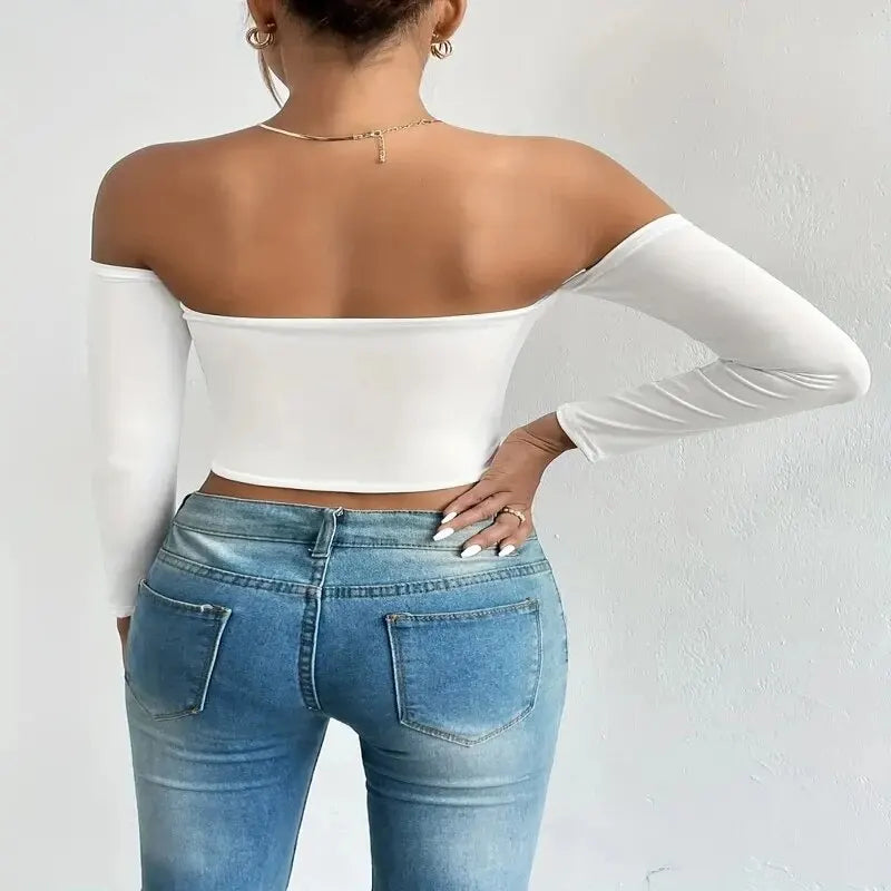 Women's Off-Shoulder Long-Sleeve Crop Top