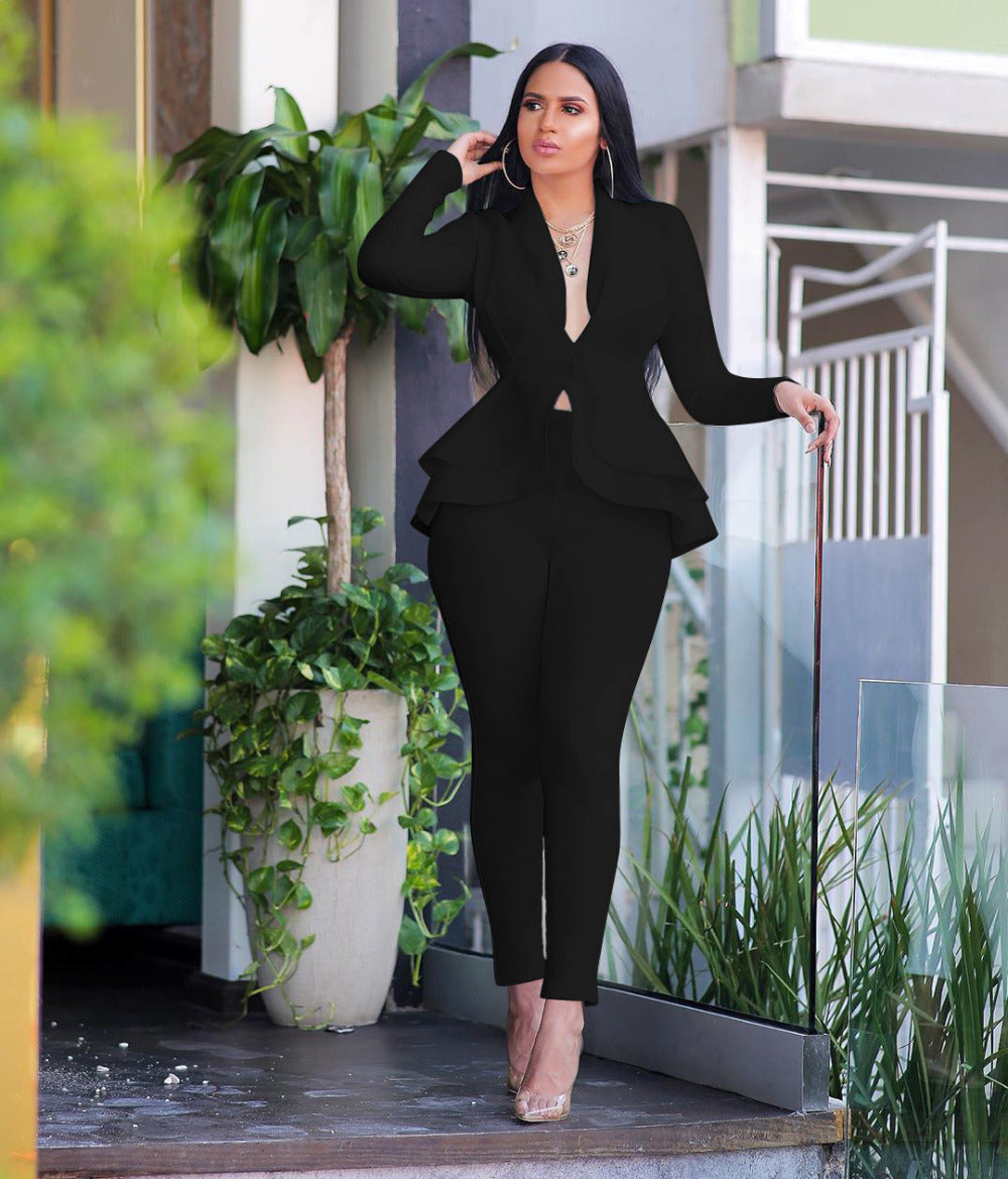 Full Sleeve Blazer Pencil Pants Two Piece Suit Set
