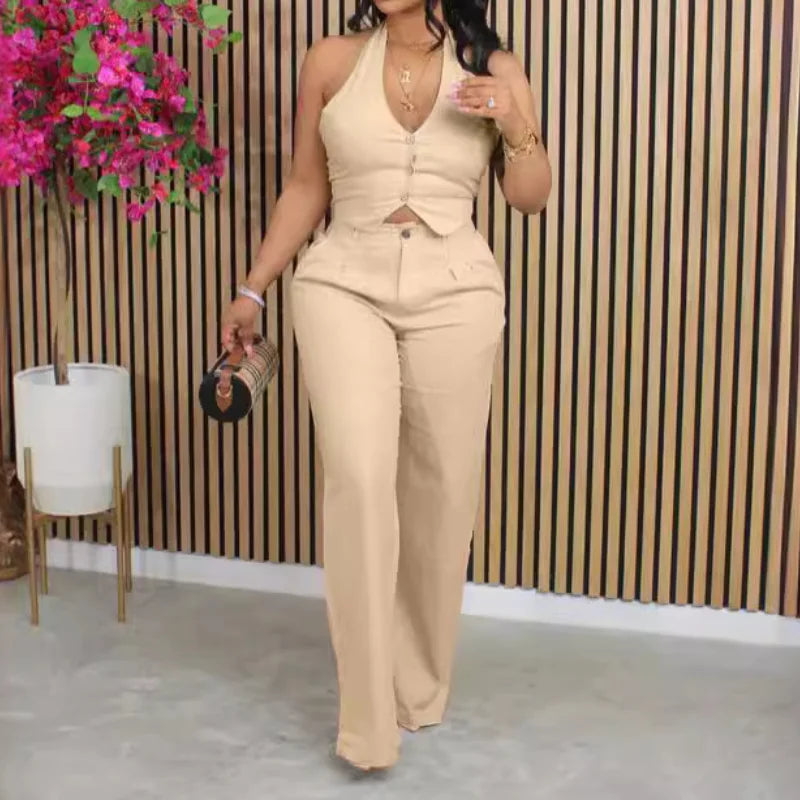 Elegant Two-Piece Vest Top and Pants Set
