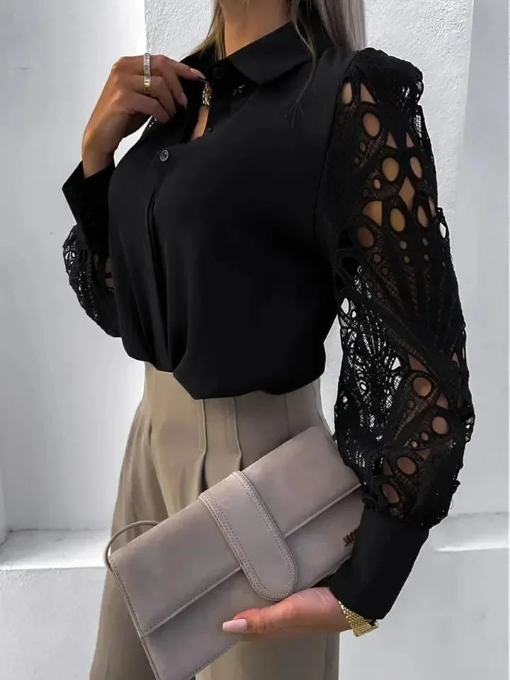 Sexy Lace Long Sleeve Hollow Out Blouse