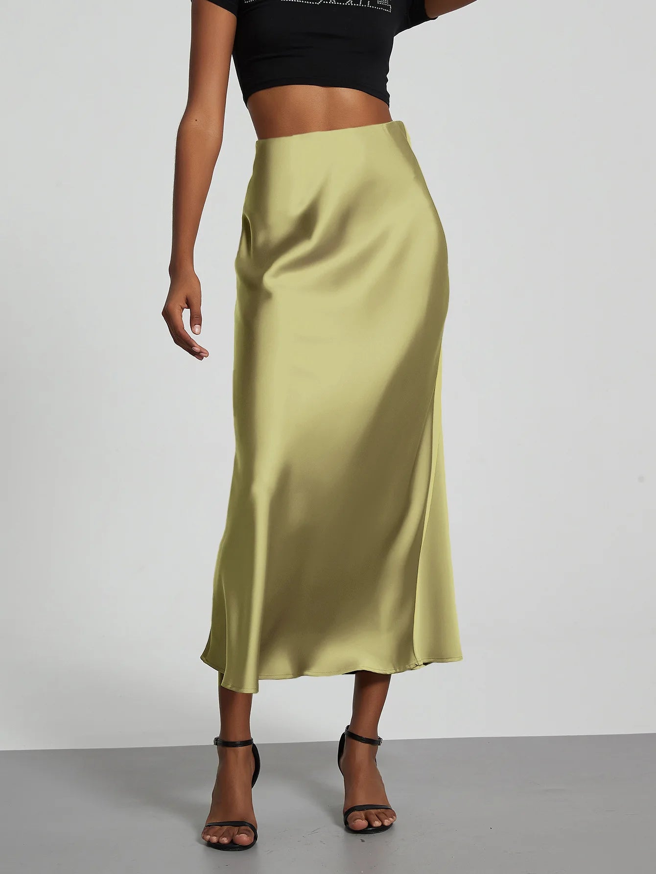 Elegant High Waist Long Satin Skirt