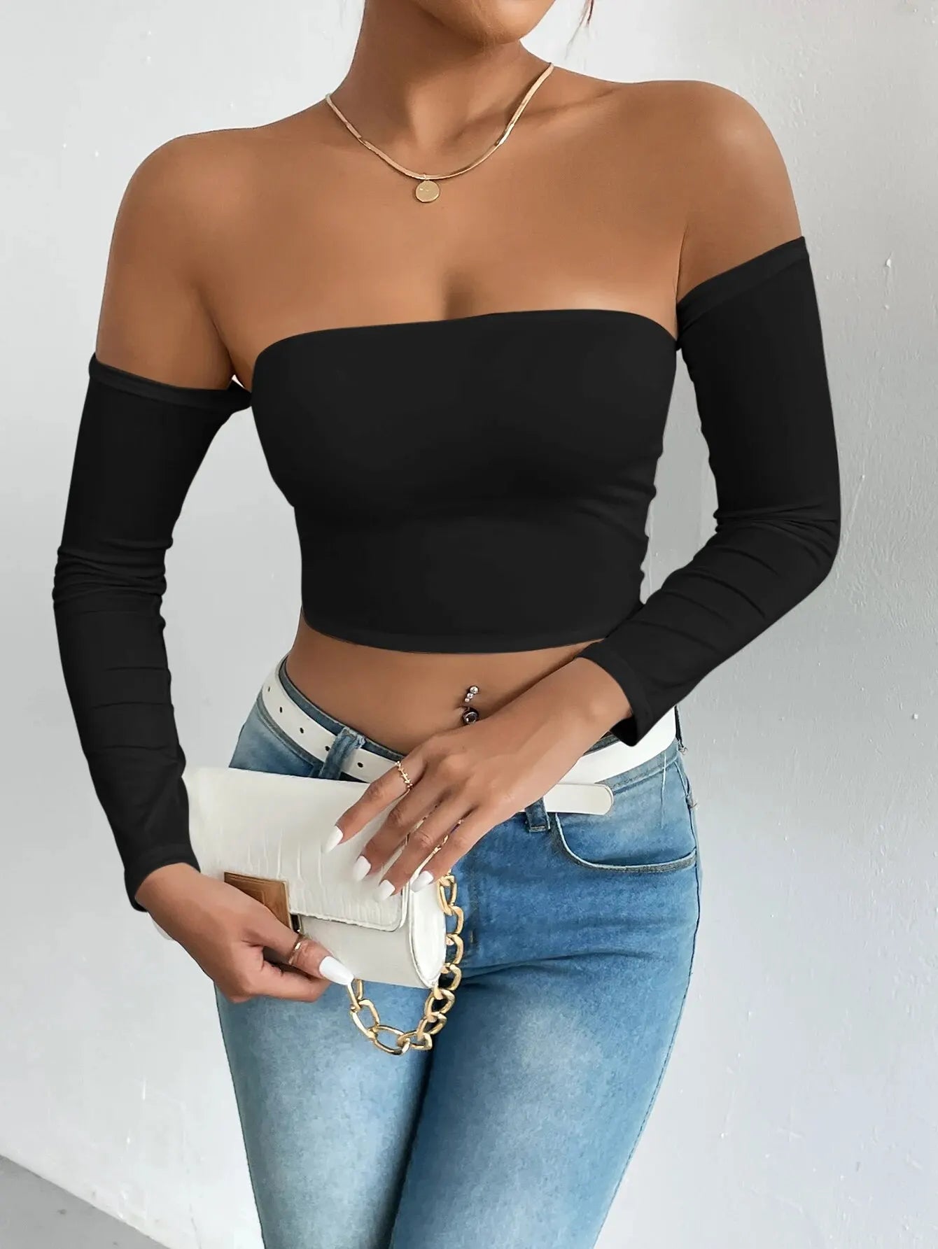 Women's Off-Shoulder Long-Sleeve Crop Top