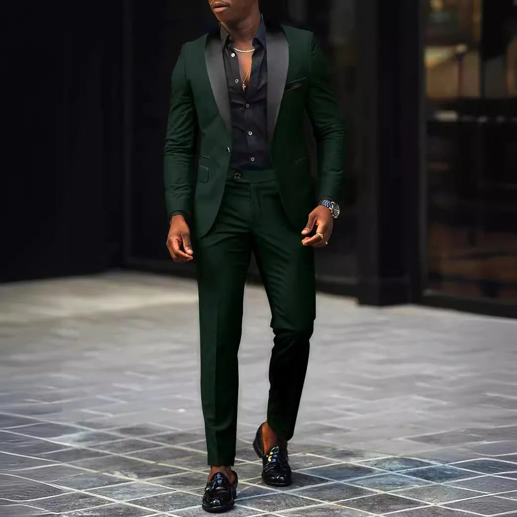 Men's New Fashion Two-piece, Slim-fit Side Slit Single-button Suit Jacket+trousers
