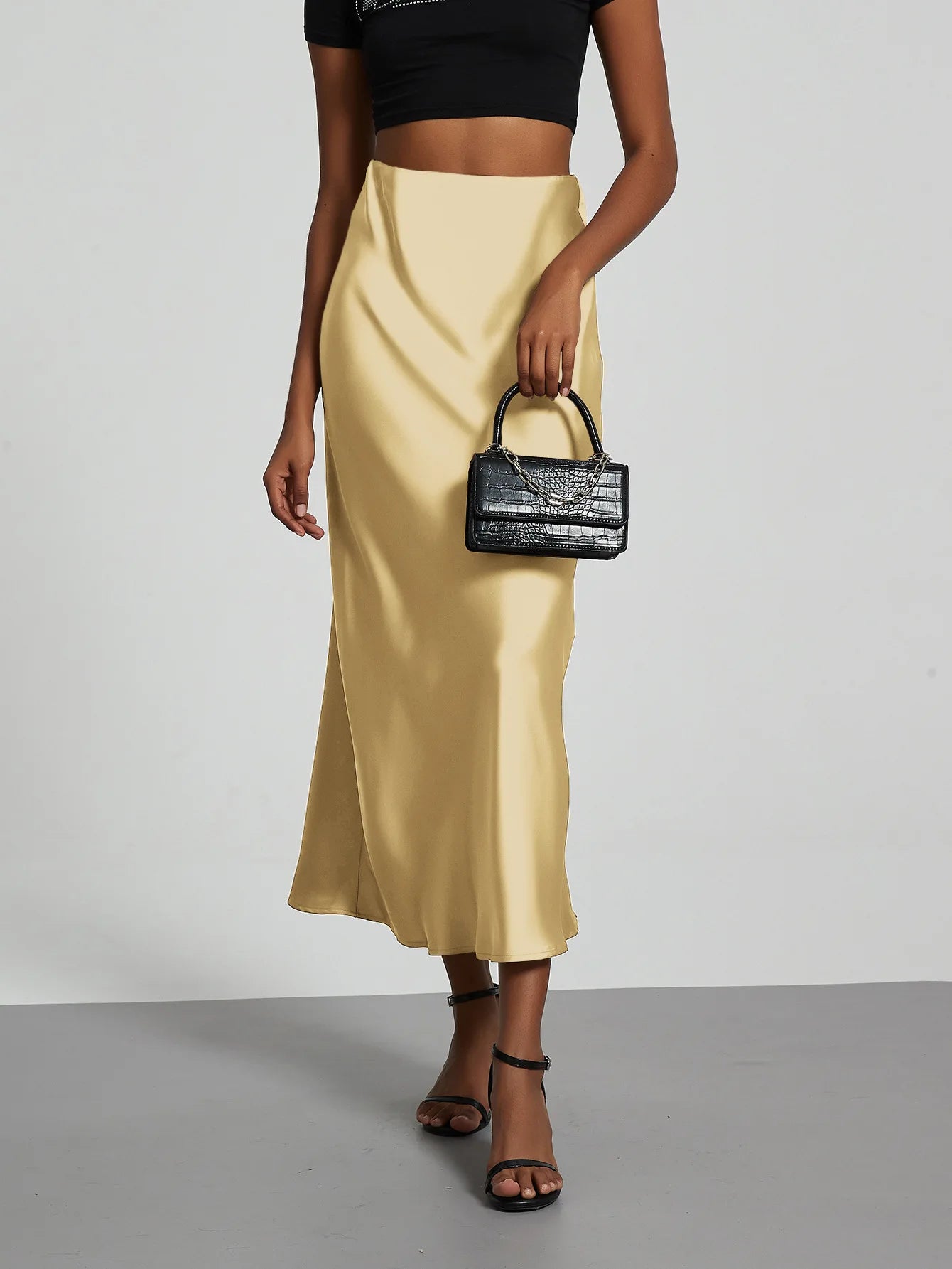 Elegant High Waist Long Satin Skirt
