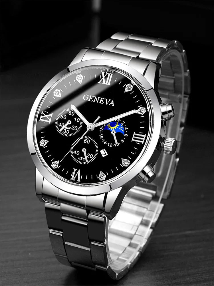4pcs Fashion Versatile Couple Watch+Couple Necklace