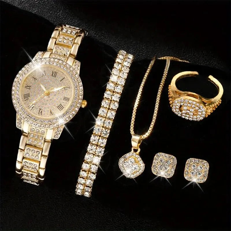 6pcs Elegant Crystal Quartz Wristwatch