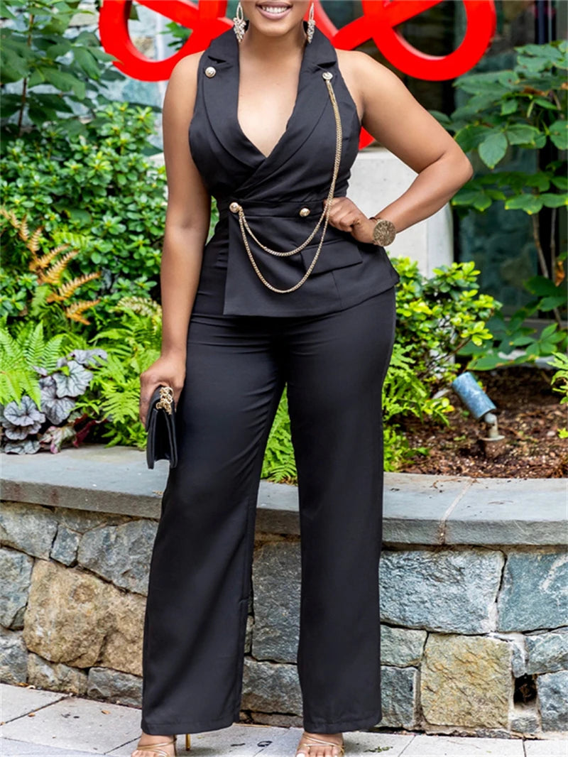 Elegant One Piece Sleeveless V-Neck  Blazer Romper