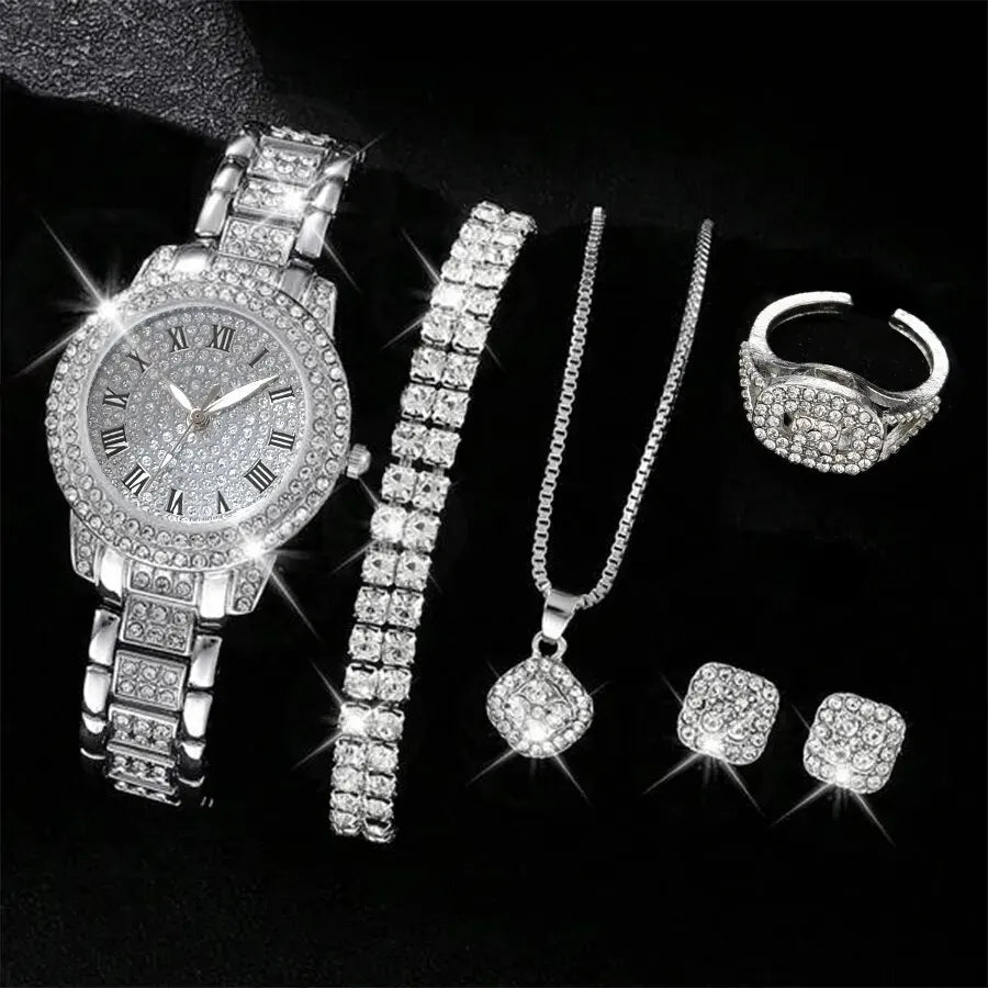 6pcs Elegant Crystal Quartz Wristwatch