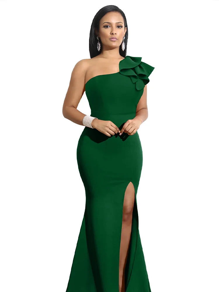 One-Shoulder Split Sexy sleeveless  Dress