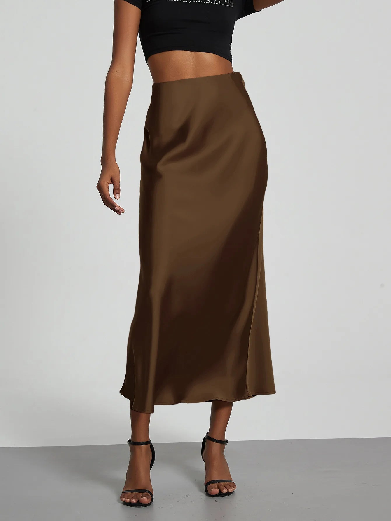 Elegant High Waist Long Satin Skirt