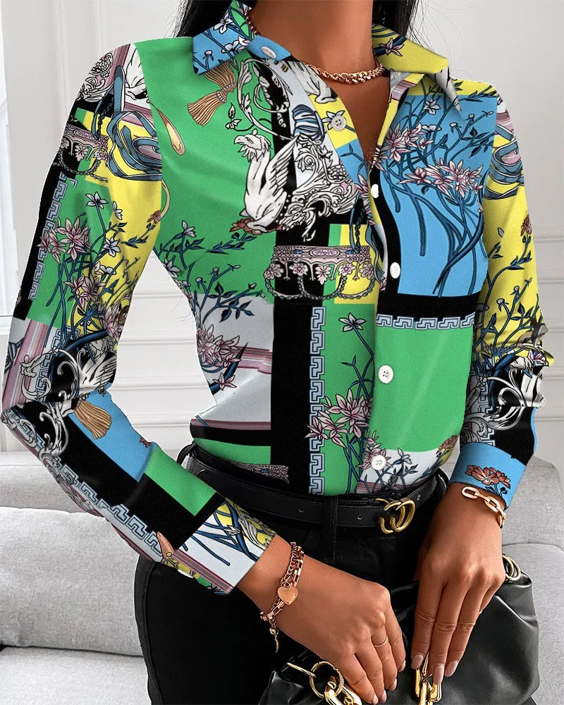 Turn-Down Collar Long-Sleeve Blouses