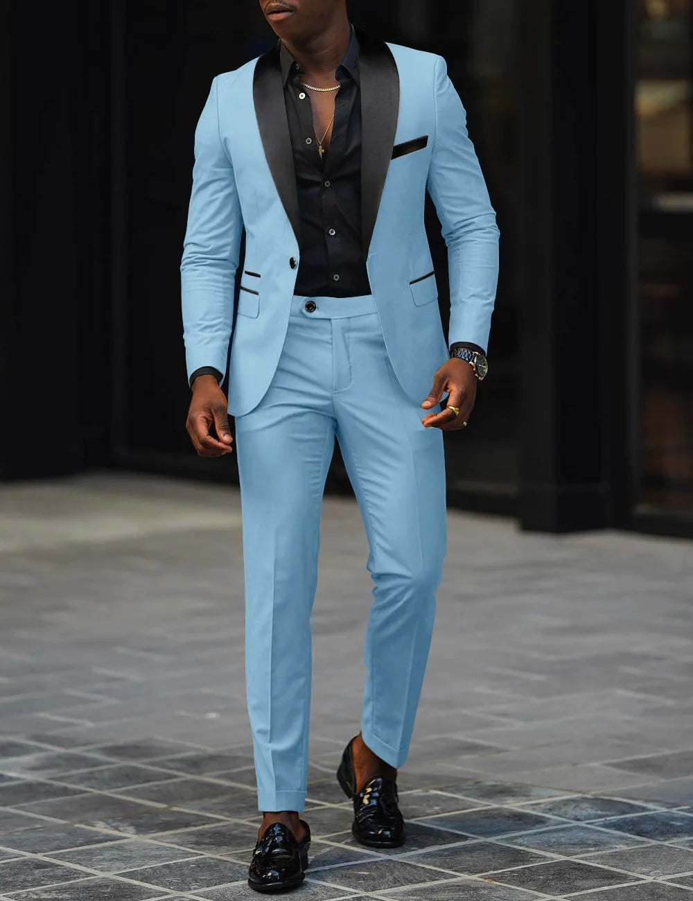 Men's New Fashion Two-piece, Slim-fit Side Slit Single-button Suit Jacket+trousers