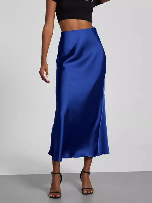 Elegant High Waist Long Satin Skirt