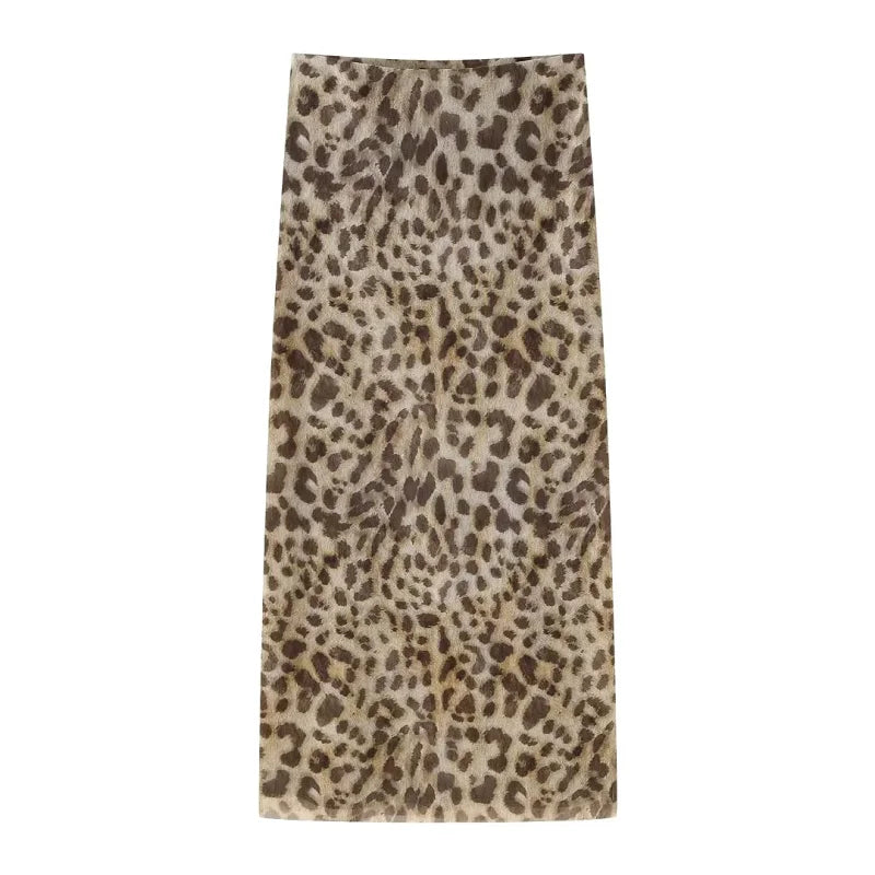 Elegant Long High-Waist Leopard Skirt