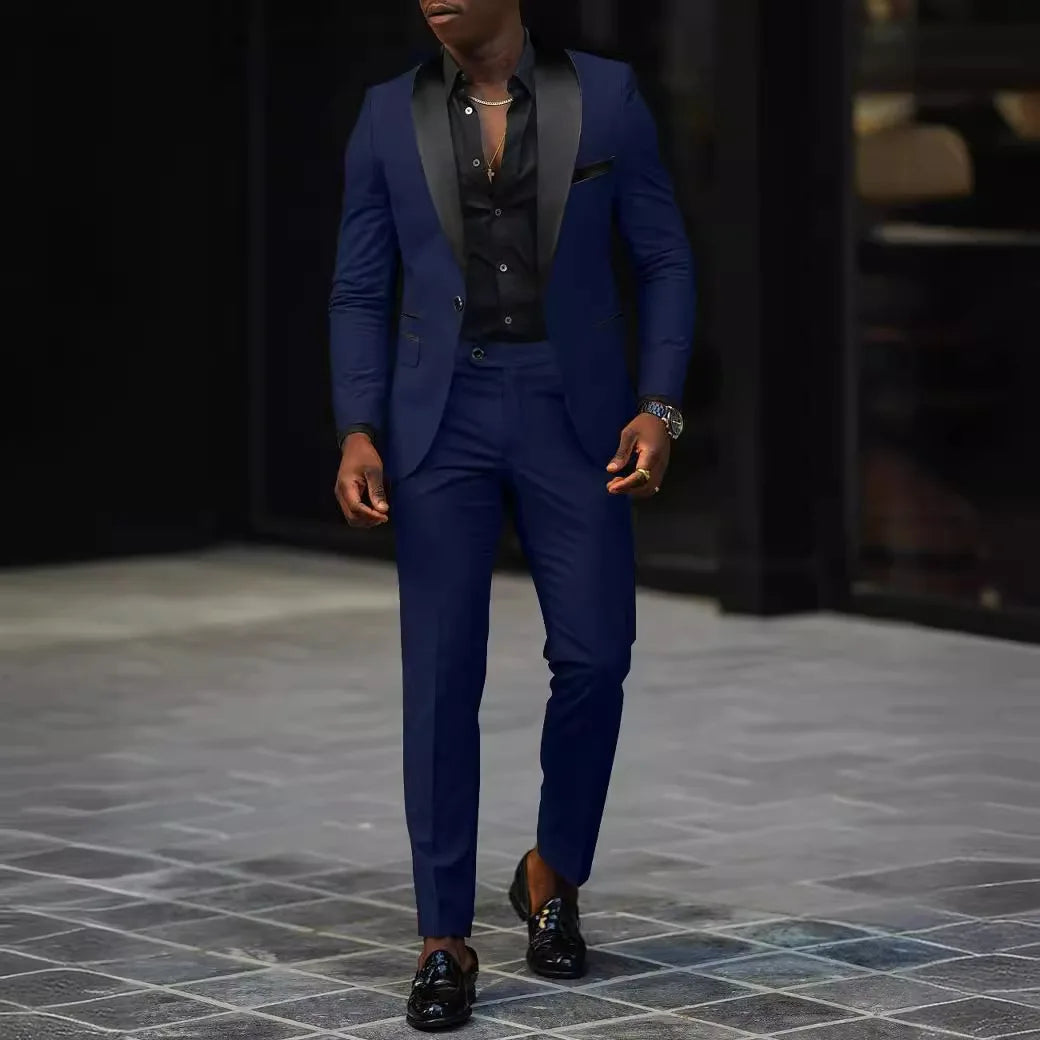 Men's New Fashion Two-piece, Slim-fit Side Slit Single-button Suit Jacket+trousers