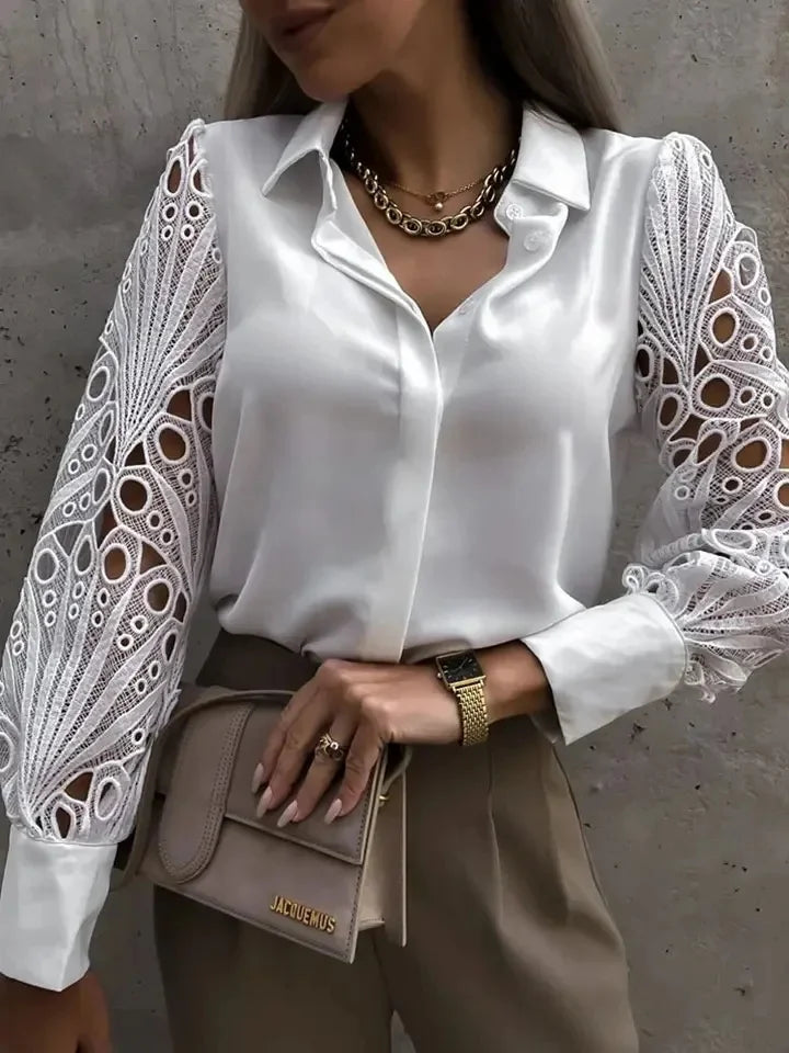 Sexy Lace Long Sleeve Hollow Out Blouse