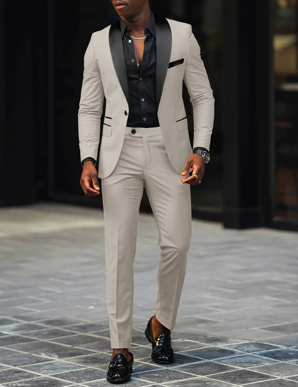 Men's New Fashion Two-piece, Slim-fit Side Slit Single-button Suit Jacket+trousers