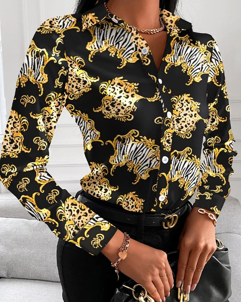 Turn-Down Collar Long-Sleeve Blouses