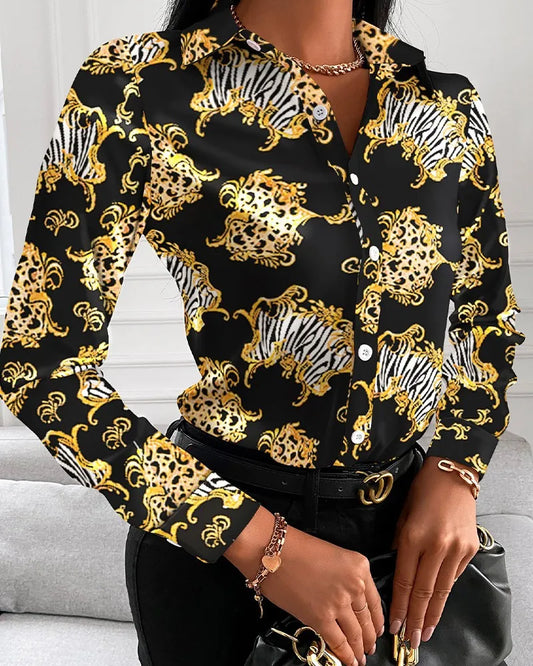 Turn-Down Collar Long-Sleeve Blouses