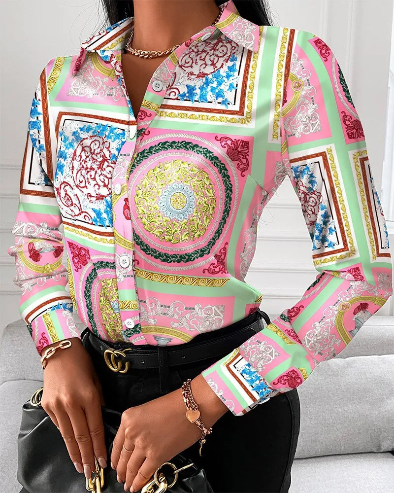 Turn-Down Collar Long-Sleeve Blouses