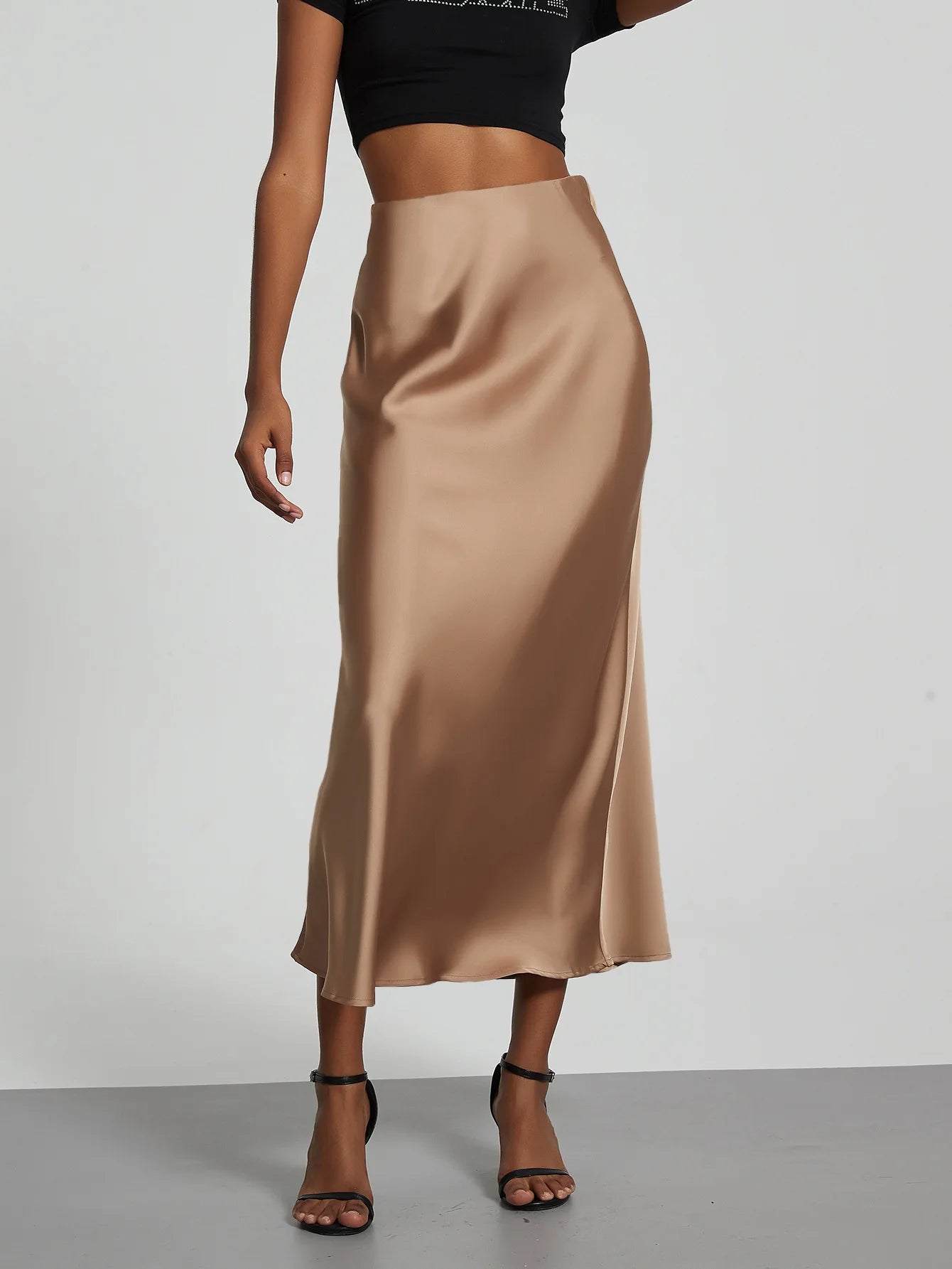 Elegant High Waist Long Satin Skirt