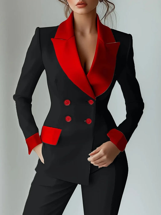 Elegant Double Breasted Notched Collar Blazer Jacket