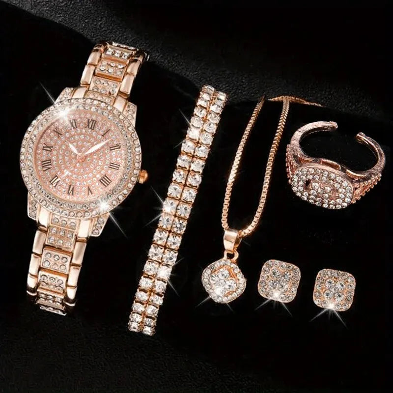 6pcs Elegant Crystal Quartz Wristwatch